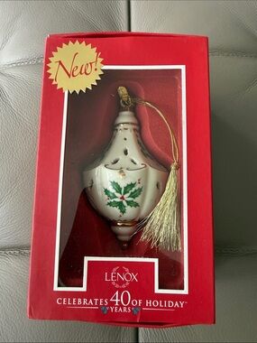 Lenox White Porcelain Holly Ornament with Gold Tassel*